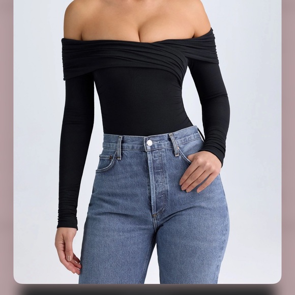 Oh Polly Tops - Oh Polly Black Off-Shoulder Bodysuit